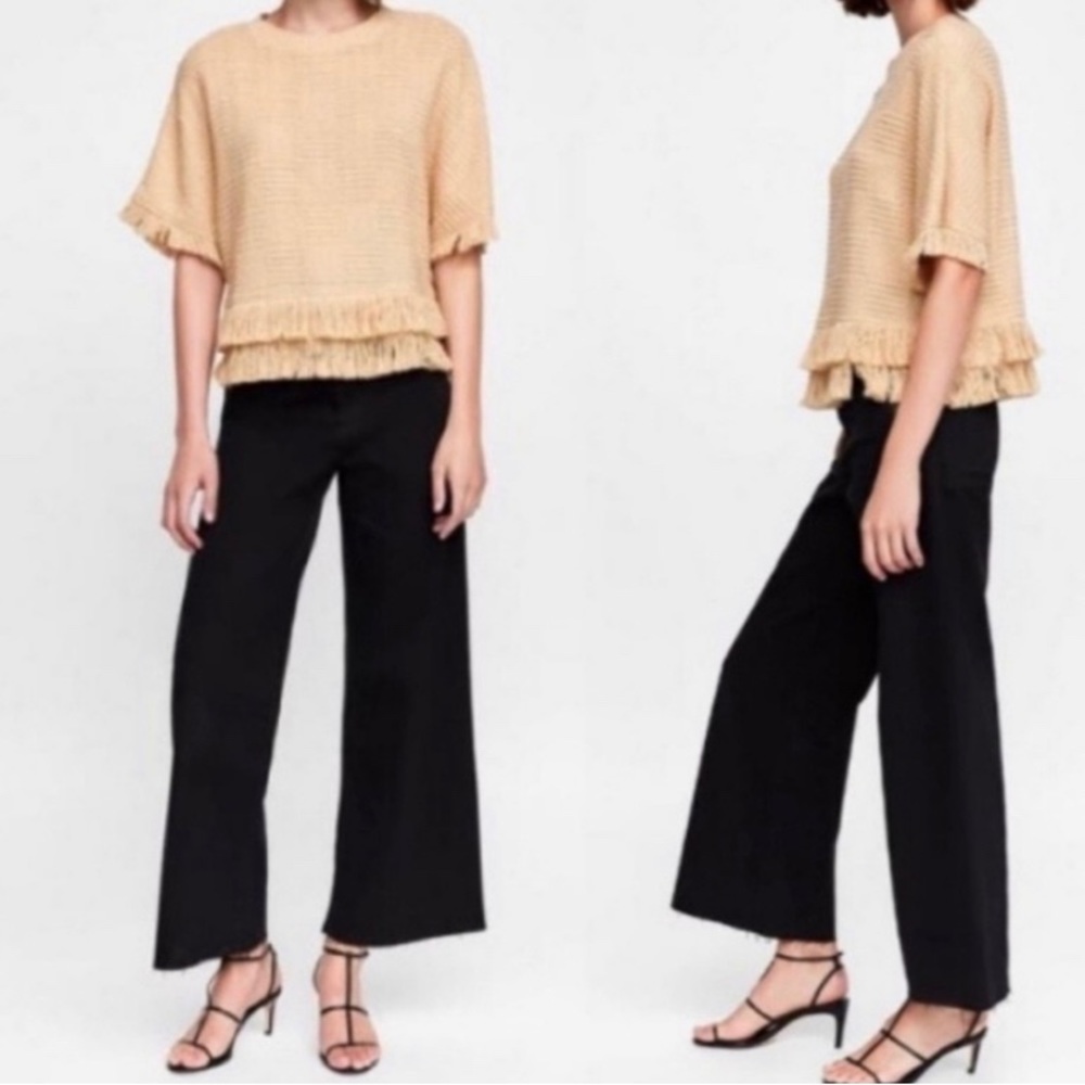Zara Terry Fringe Sweater Top